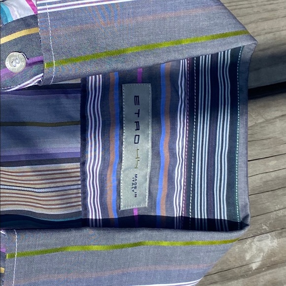 Etro Purple Striped Long Sleeve Dress Shirt XL - Picture 3 of 7